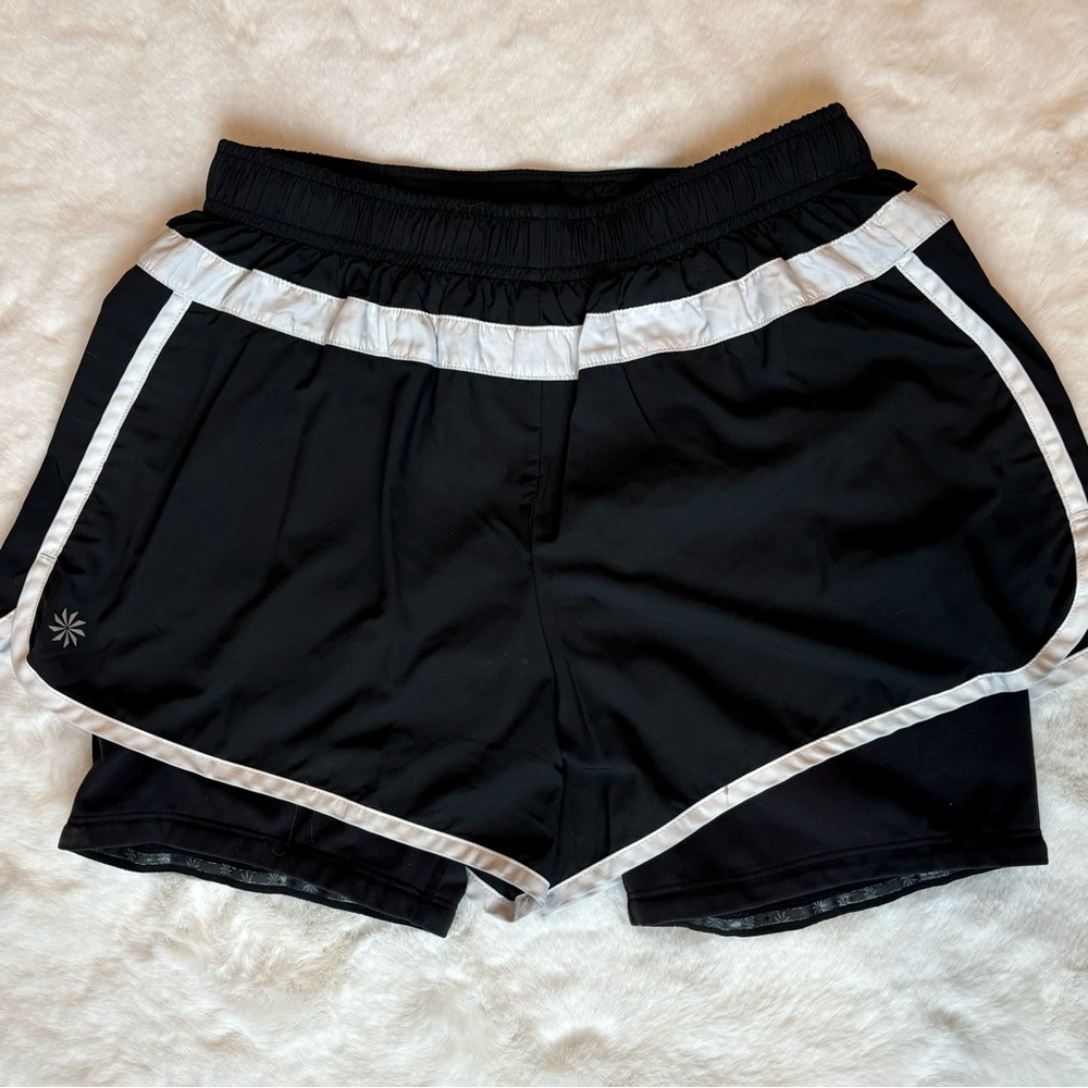 Athleta Hanna 2 in 1 Running Shorts Black and White Size Small